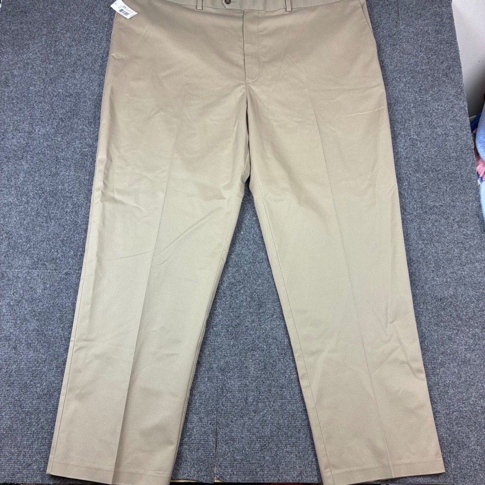 Roundtree & Yorke Mens Size 50x32 Khaki Chinos Big Man Stretch Flat Front NEW